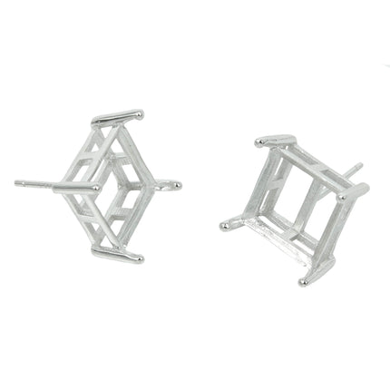Square Basket Ear Studs in Sterling Silver 12x12mm