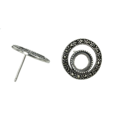 Round Ear Studs Set with Marcasistes in Sterling Silver 9mm