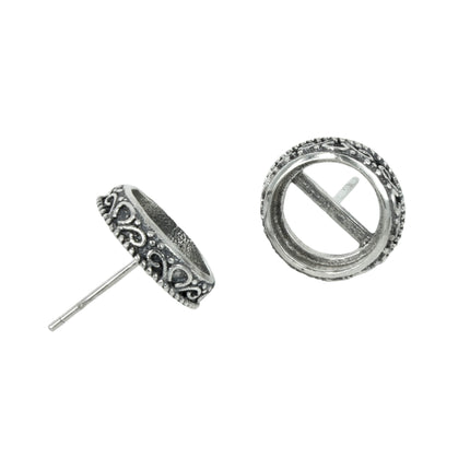 Accented Round Ear Studs in Sterling Silver 10mm
