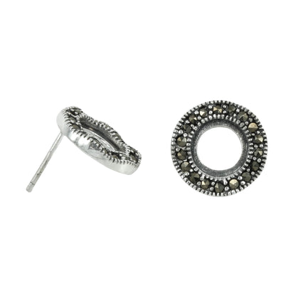 Round Ear Studs Set With Marcasites in Sterling Silver 8mm