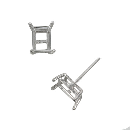 Earstuds with Rectangular Basket Setting in Sterling Silver - Various sizes