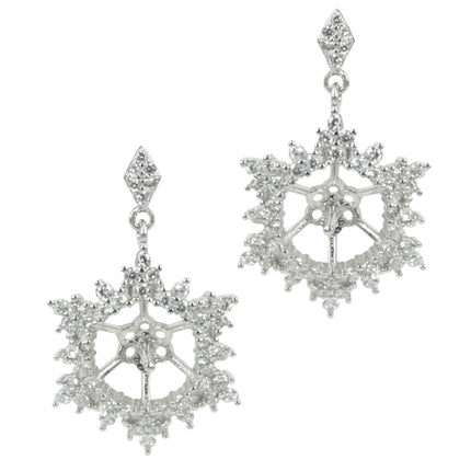 Pavé Pavé Snowflake Earrings Pearl Settings with Center Round  Cup and Peg Mounting in Sterling Silver 6-8mmEarring with Center Cup and Peg Pearl Mounting in Sterling Silver 6-8mm