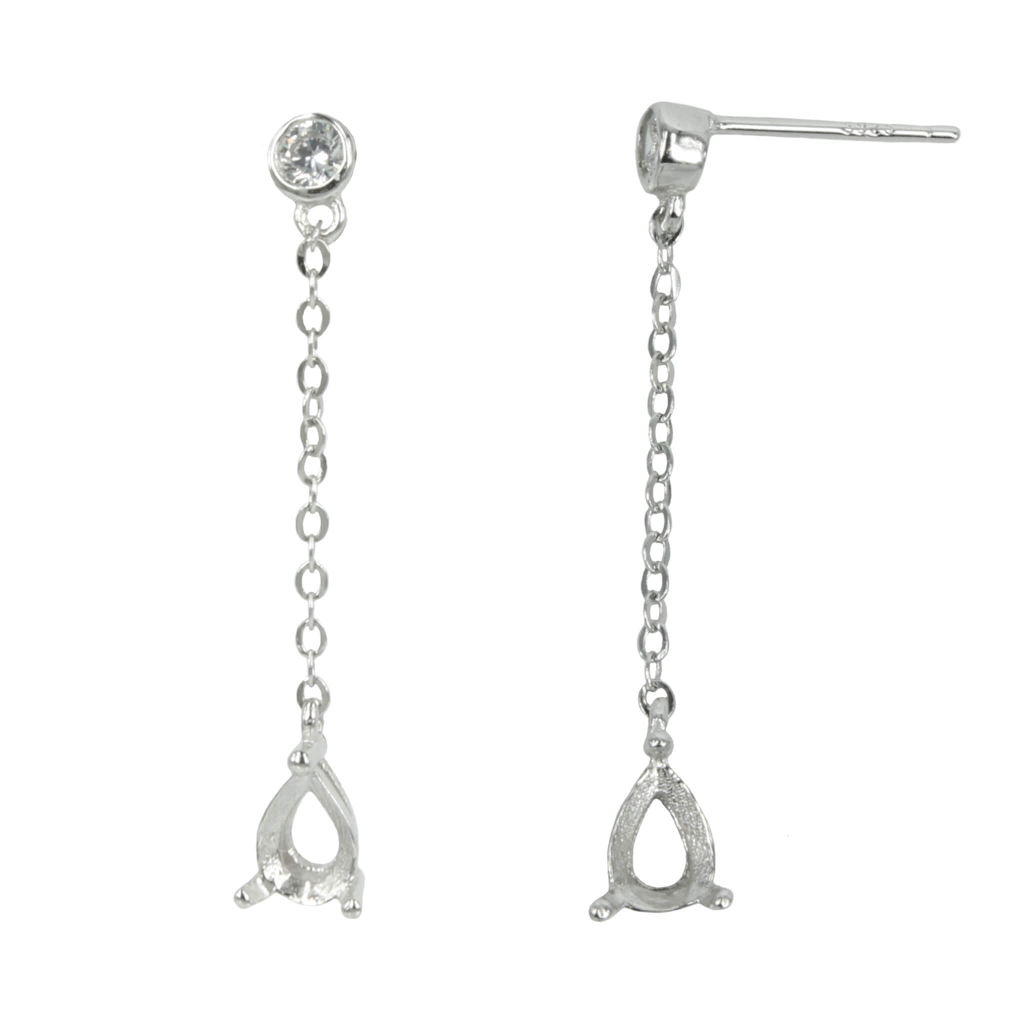 ar Dangle with Ear Studs and Chain in Sterling Silver for 3x5mm Stones
