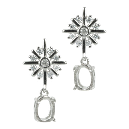 Snowflake CZ's Earring with Oval Mounting for 6x8mm Stones in Sterling Silver