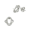 Quatrefoil CZ Border Stud Earrings with Oval Prong Mounting in Sterling Silver for 5x7mm Stones