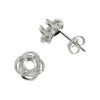 Twinned Ovals CZ Border Stud Earrings with Round Prong Mounting in Sterling Silver for 4mm Stones