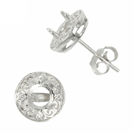 Hearts & CZ's Halo Stud Earrings with Round Prong Mounting in Sterling Silver for 5mm Stones