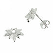 Leaf & CZ's Stud Earrings with Round Prong Mounting in Sterling Silver for 3mm Stones