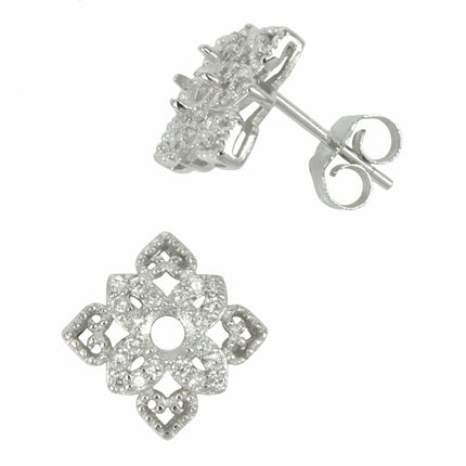 Square Stud Earrings with CZ's & Round Prong Mounting in Sterling Silver for 3mm Stones