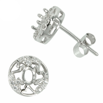 CZ Border Stud Earrings with Oval Prong Mounting in Sterling Silver for 3x4mm Stones