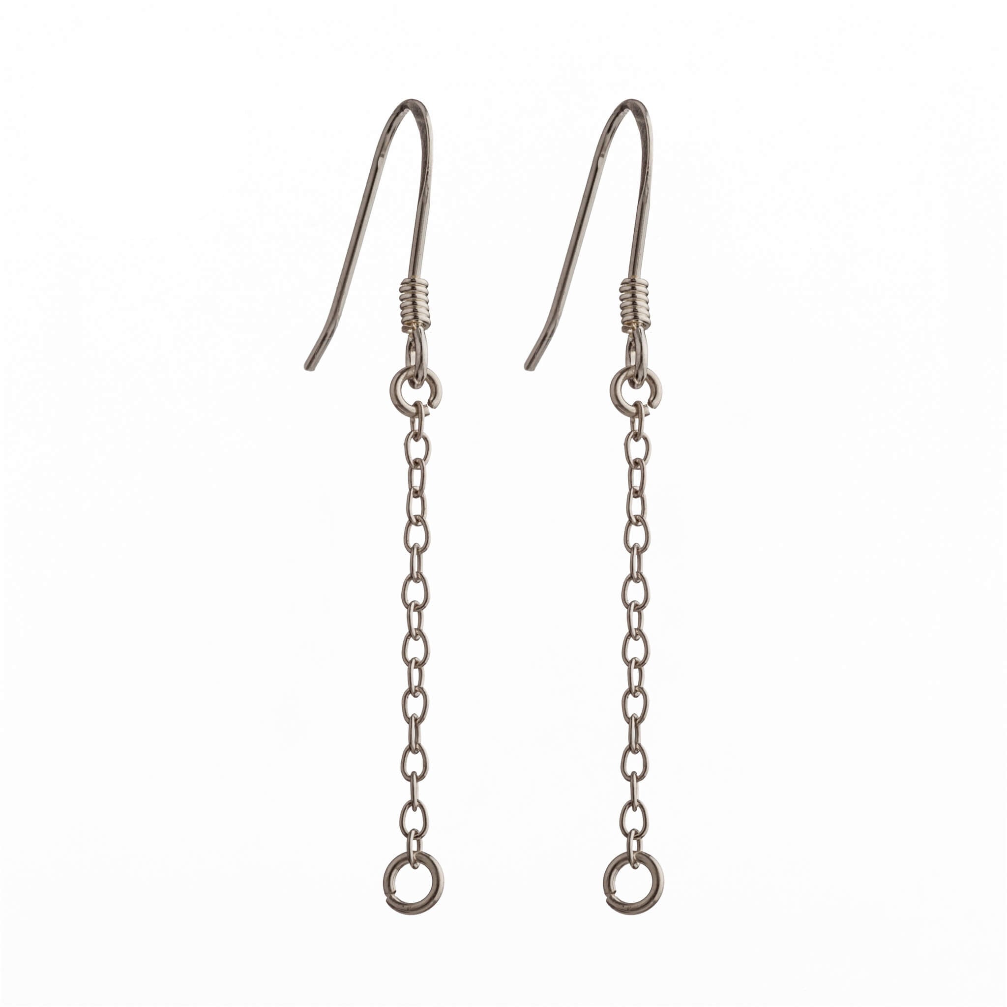 Ear Wires with Coil and Chain in Sterling Silver 7.7x40mm 23 Gauge