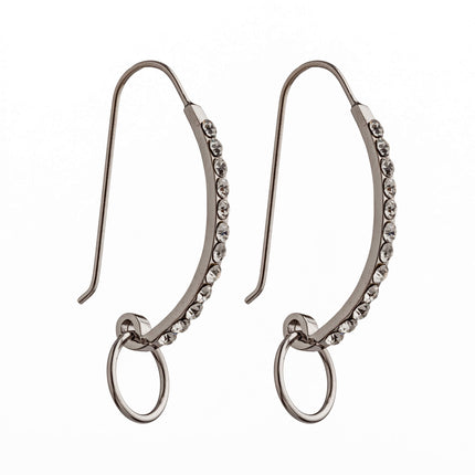 Ear Wires with Cubic Zirconia Inlays and Slip Loop in Sterling Silver 40x17mm 21 Gauge