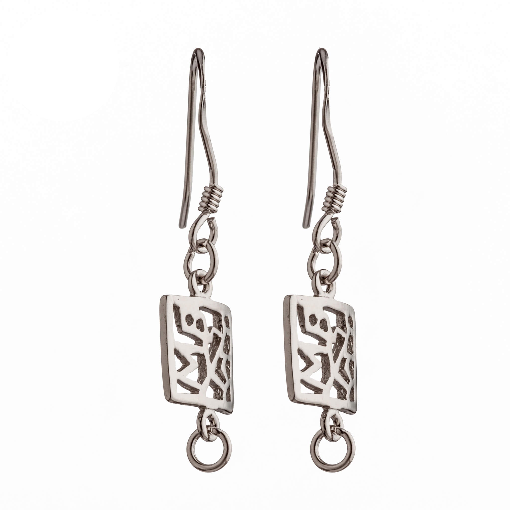 Ear Wires with Square Frolic Earring Components in Sterling Silver 30x8x0.8mm