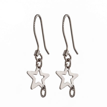 Ear Wires with Star Earring Components in Sterling Silver 25.2x8.4x0.4mm