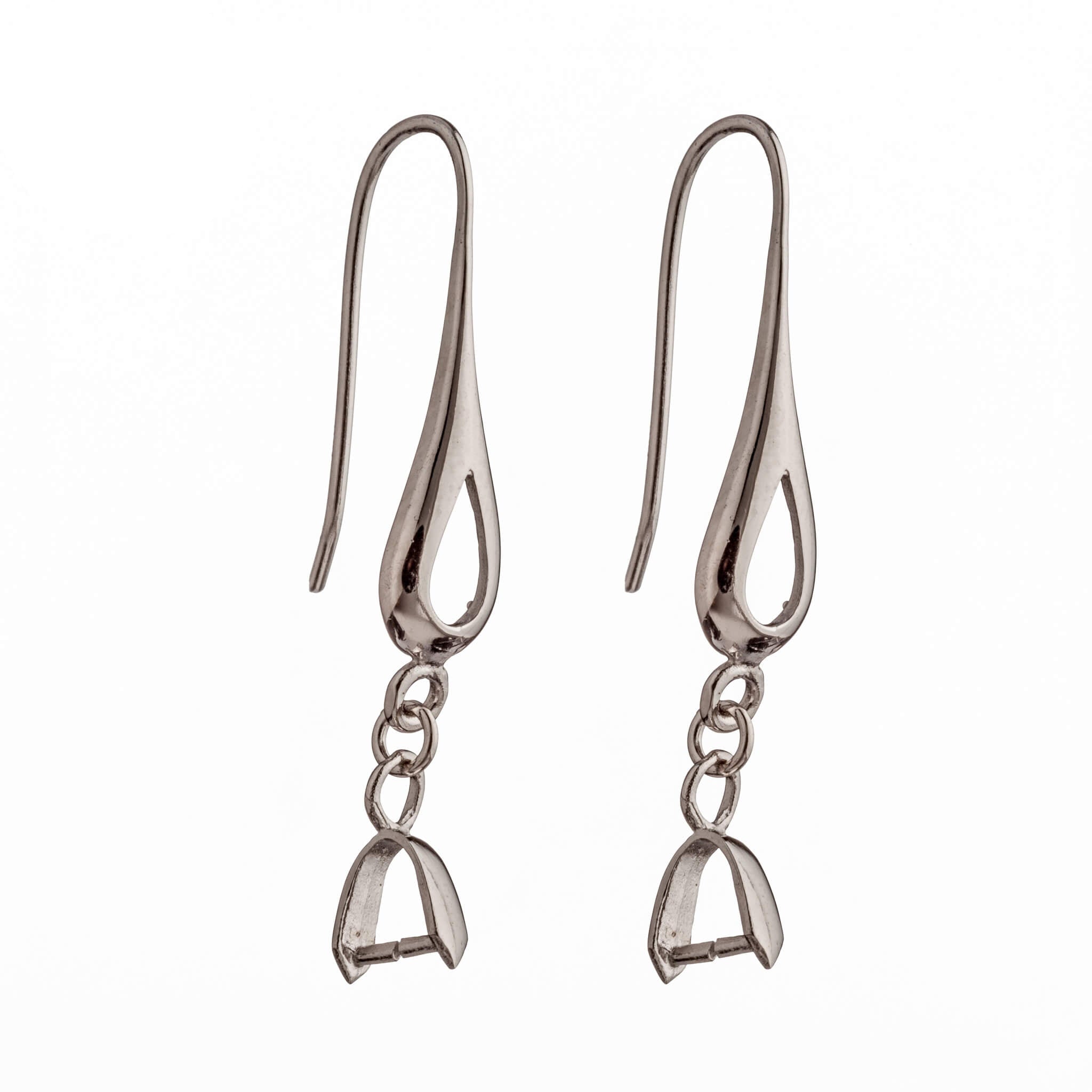 Hollow Pear Shape Ear Wires with Pinch Bail Mounting in Sterling Silver