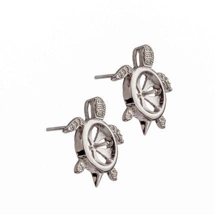 Ear Studs with Cubic Zirconia Inlays and Turtle Shape Cup and Peg Mounting in Sterling Silver 9mm