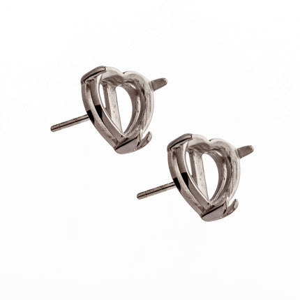 Heart Ear Studs with Heart Shape Mounting in Sterling Silver 8x8mm