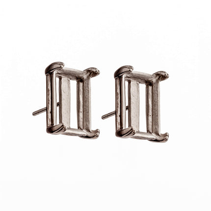 Ear Studs with Rectangular Mounting in Sterling Silver 9x13mm