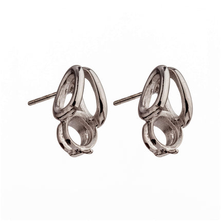 Ear Studs with Round Mounting in Sterling Silver 6mm
