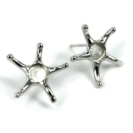 Star Ear Studs with Round Bezel in Sterling Silver 5mm
