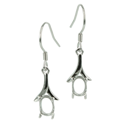 Flourish Earrings with Oval Mounting in Sterling Silver for 5x7mm Stones