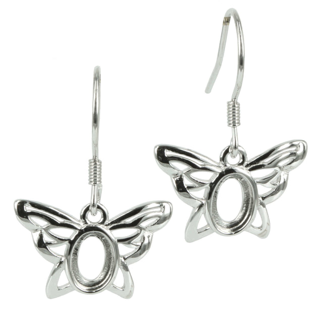 Butterfly Earrings with Oval Mounting in Sterling Silver for 4x6mm Stones