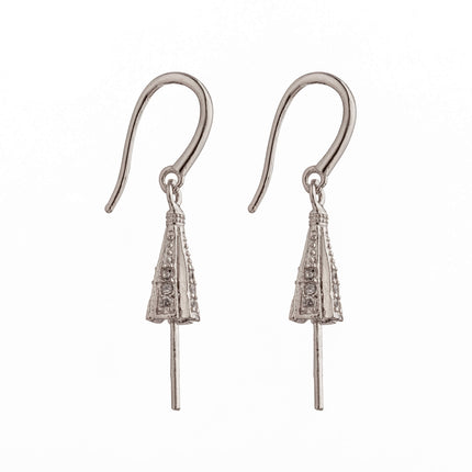 Ear Wires with Cubic Zirconia Inlays and Cup and Peg Mounting in Sterling Silver