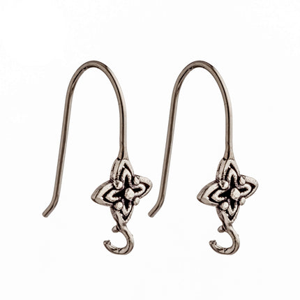 Ear Wires with Floral Shape in Sterling Silver 18.5x8mm