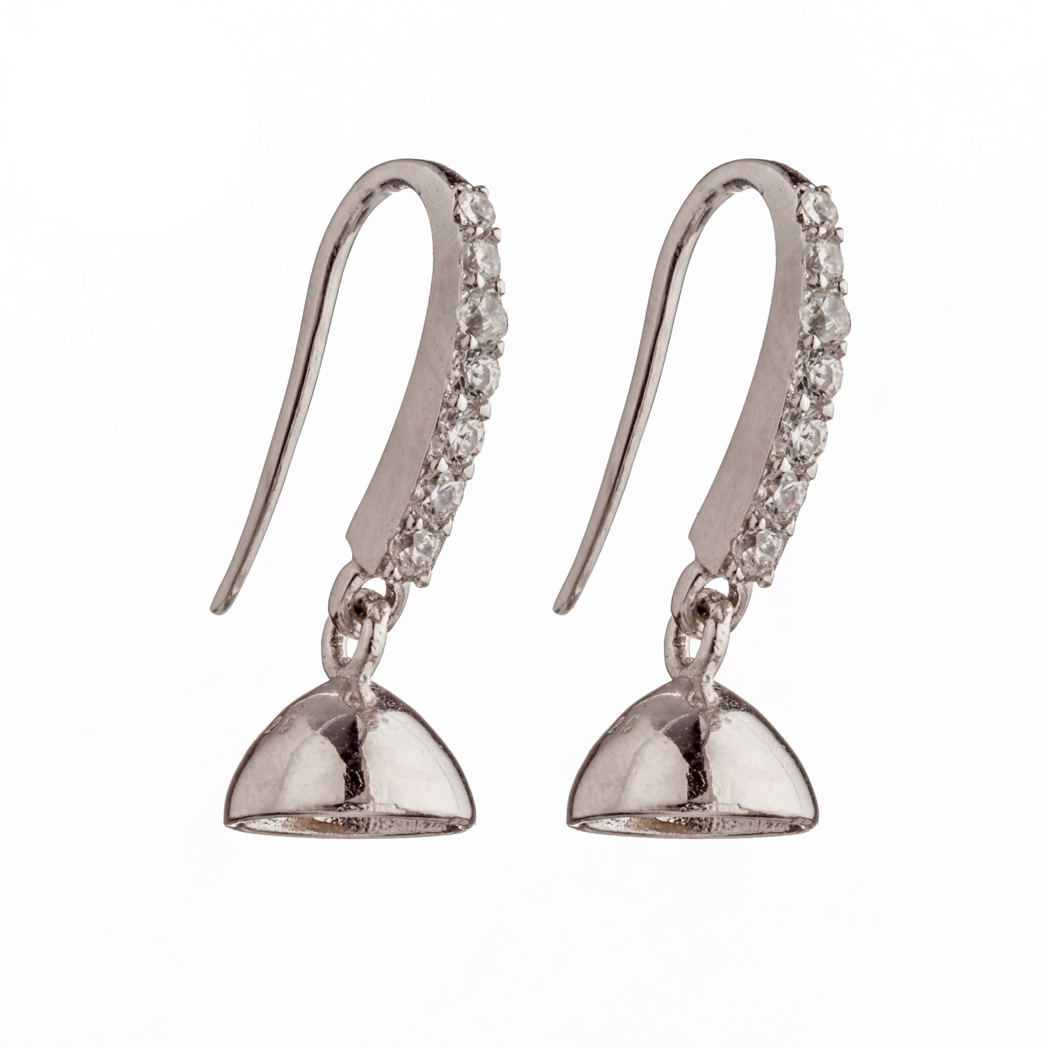 Ear Wires with Cubic Zirconia Inlays and Cup and Peg Mounting in Sterling Silver