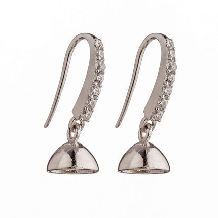 Ear Wires with Cubic Zirconia Inlays and Cup and Peg Mounting in Sterling Silver