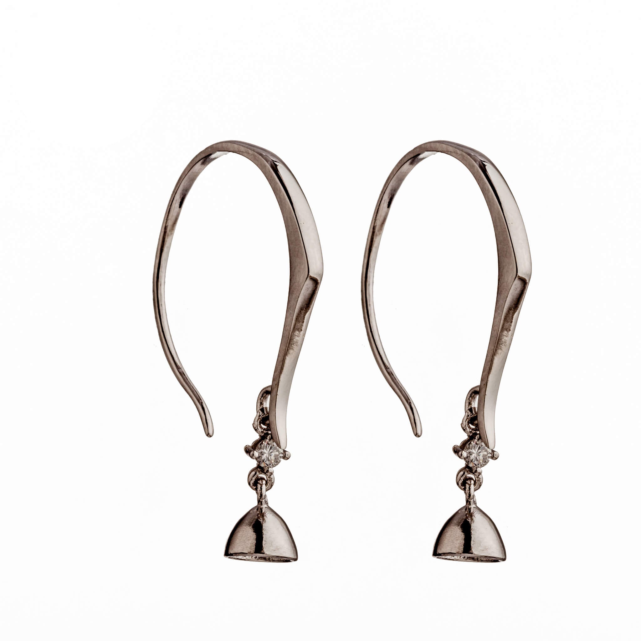 Ear Wires with Cubic Zirconia Inlays, Inner Loop and Cup and Peg Mounting in Sterling Silver 5mm