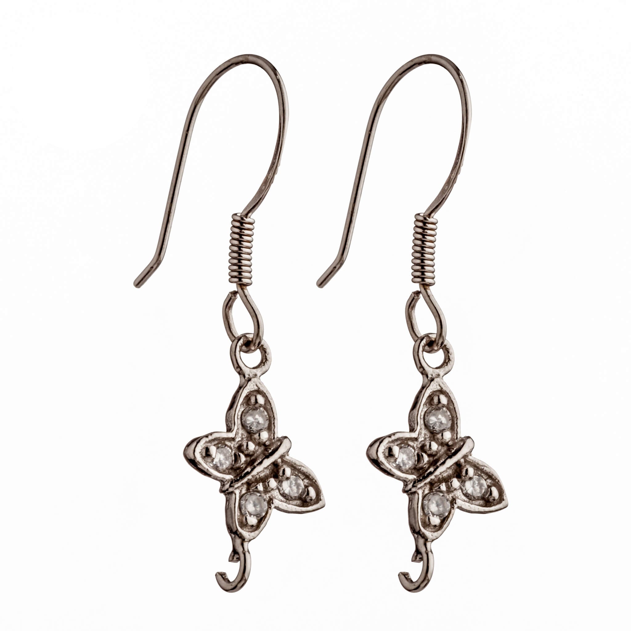Ear Wires with Cubic Zirconia Inlays and Earring Components in Sterling Silver 28.5x6.8mm