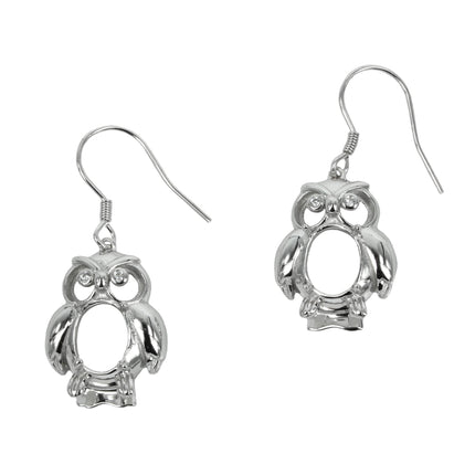Ear Wires with Owl with Oval Setting in Sterling Silver 6x8mm
