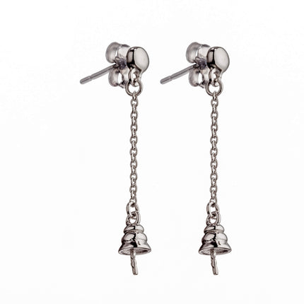 Ear Studs with Chain and Cup and Peg Mounting in Sterling Silver