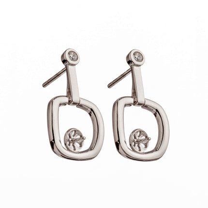 Ear Studs with Cubic Zirconia Inlays and Dangling Cup and Peg in Sterling Silver