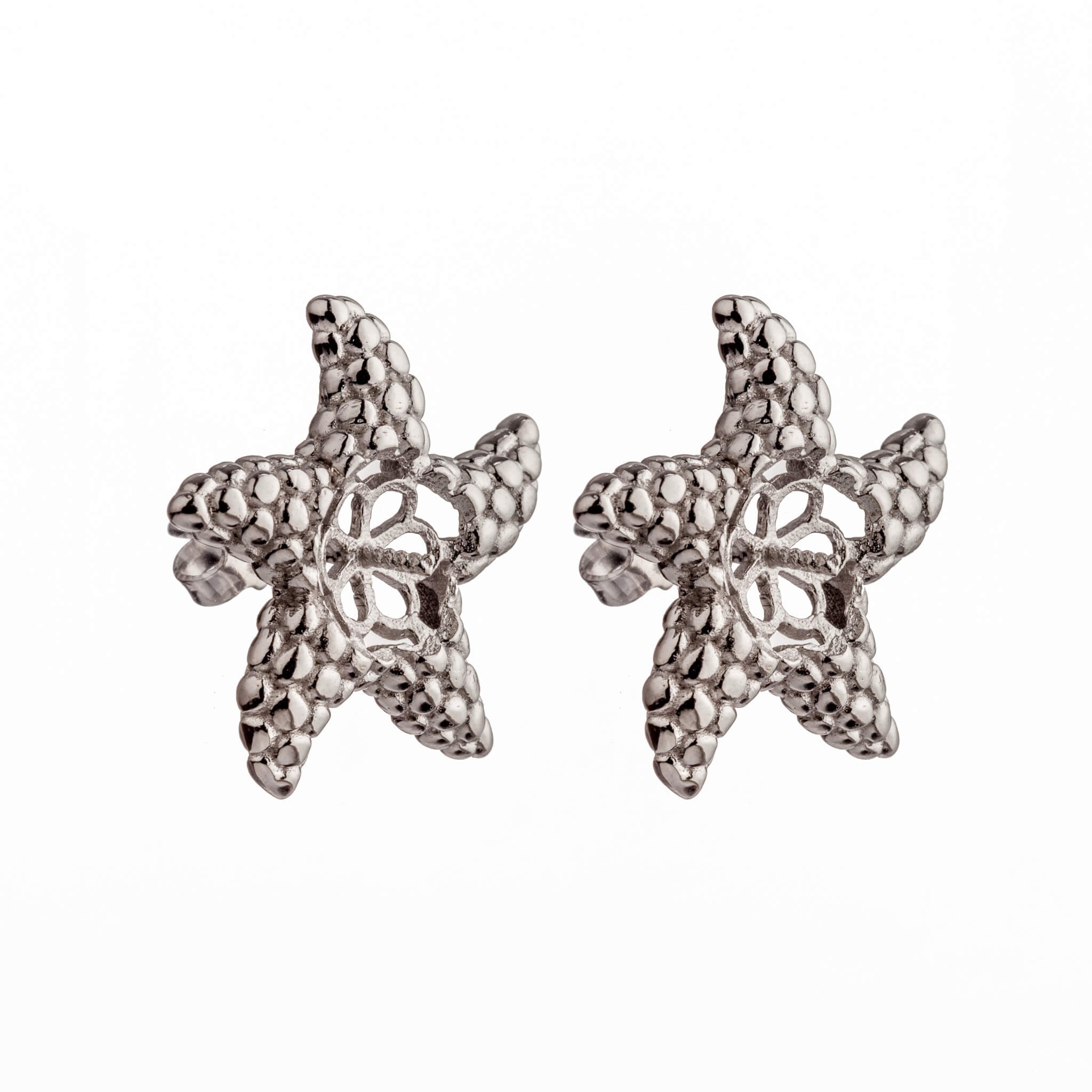 Starfish Ear Studs with Cup and Peg Mounting in Sterling Silver