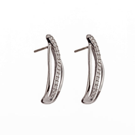 Ear Studs with Cubic Zirconia Inlays in Sterling Silver 15x11.9mm