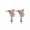 Leaves Ear Studs with Cubic Zirconia Inlays and Cup and Peg Mounting in Sterling Silver
