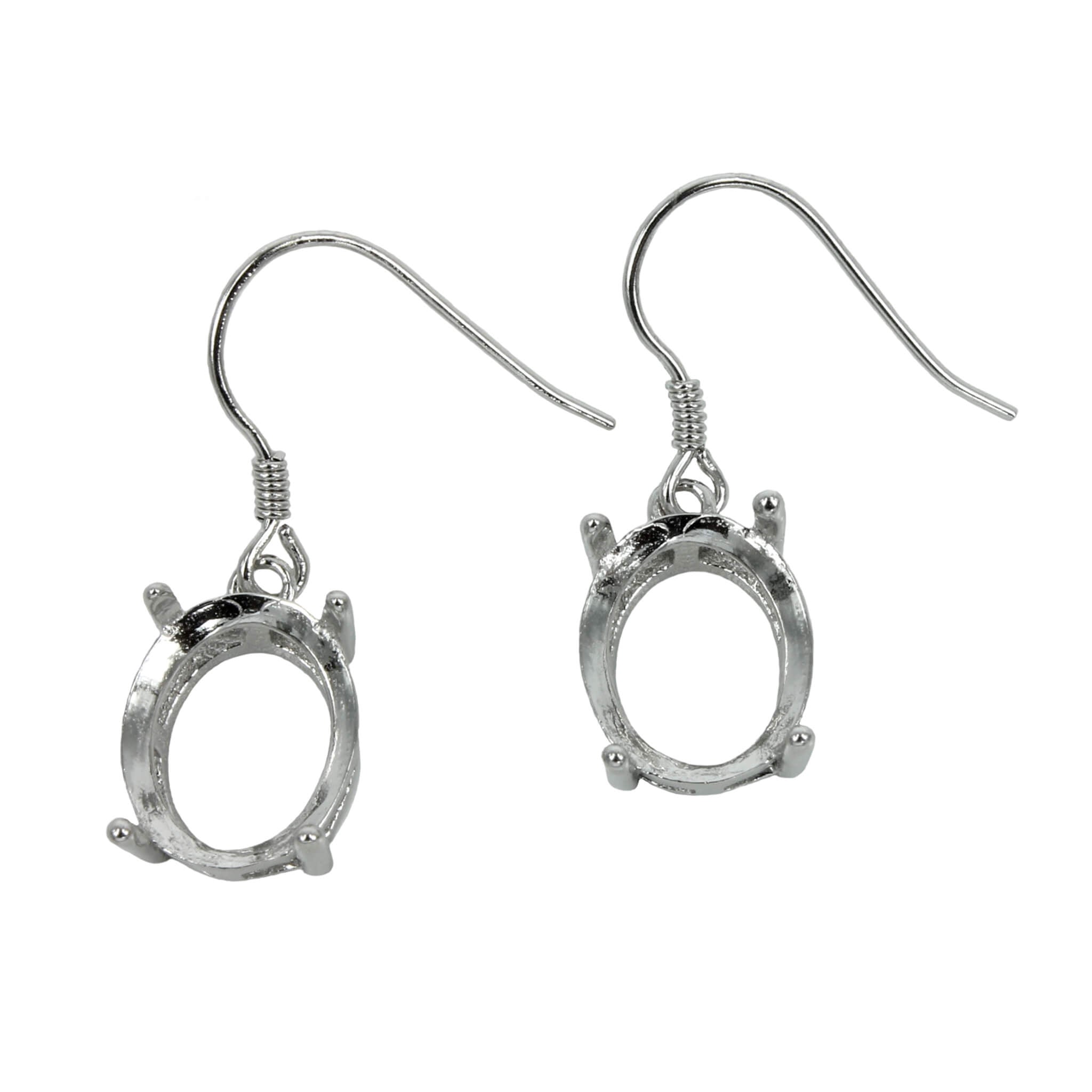 Ear Wires with Oval Basket Setting in Sterling Silver 9x11mm