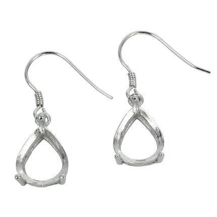 Ear Wires with Pear Shape Basket Setting in Sterling Silver 9x11mm
