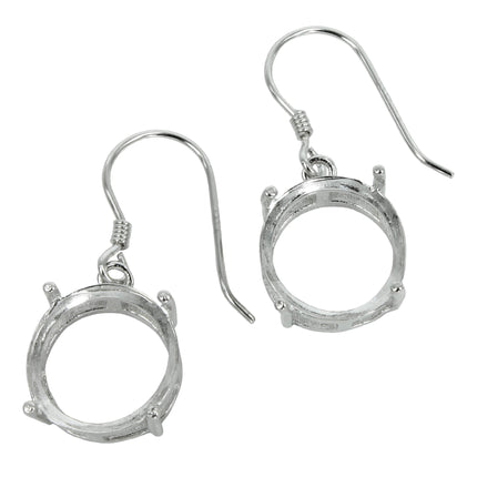 Ear Wires with Round Basket Setting in Sterling Silver 12mm
