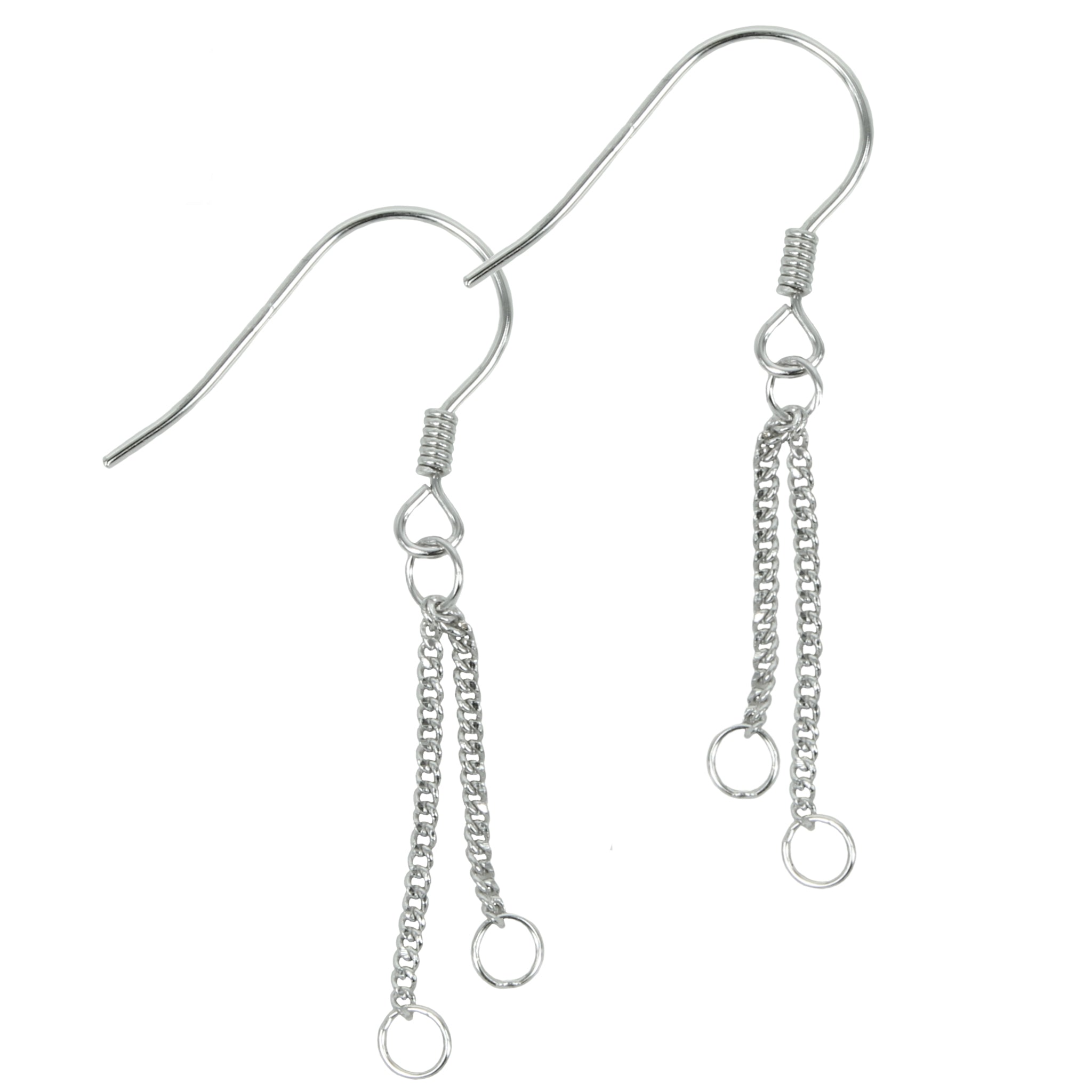 Earrings with Two Chain Dangles with Loops in Sterling Silver 36x3mm