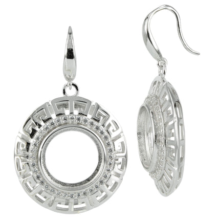Meandros & CZ's Halo Earrings with Round Mounting in Sterling Silver for 13mm Round Cabs