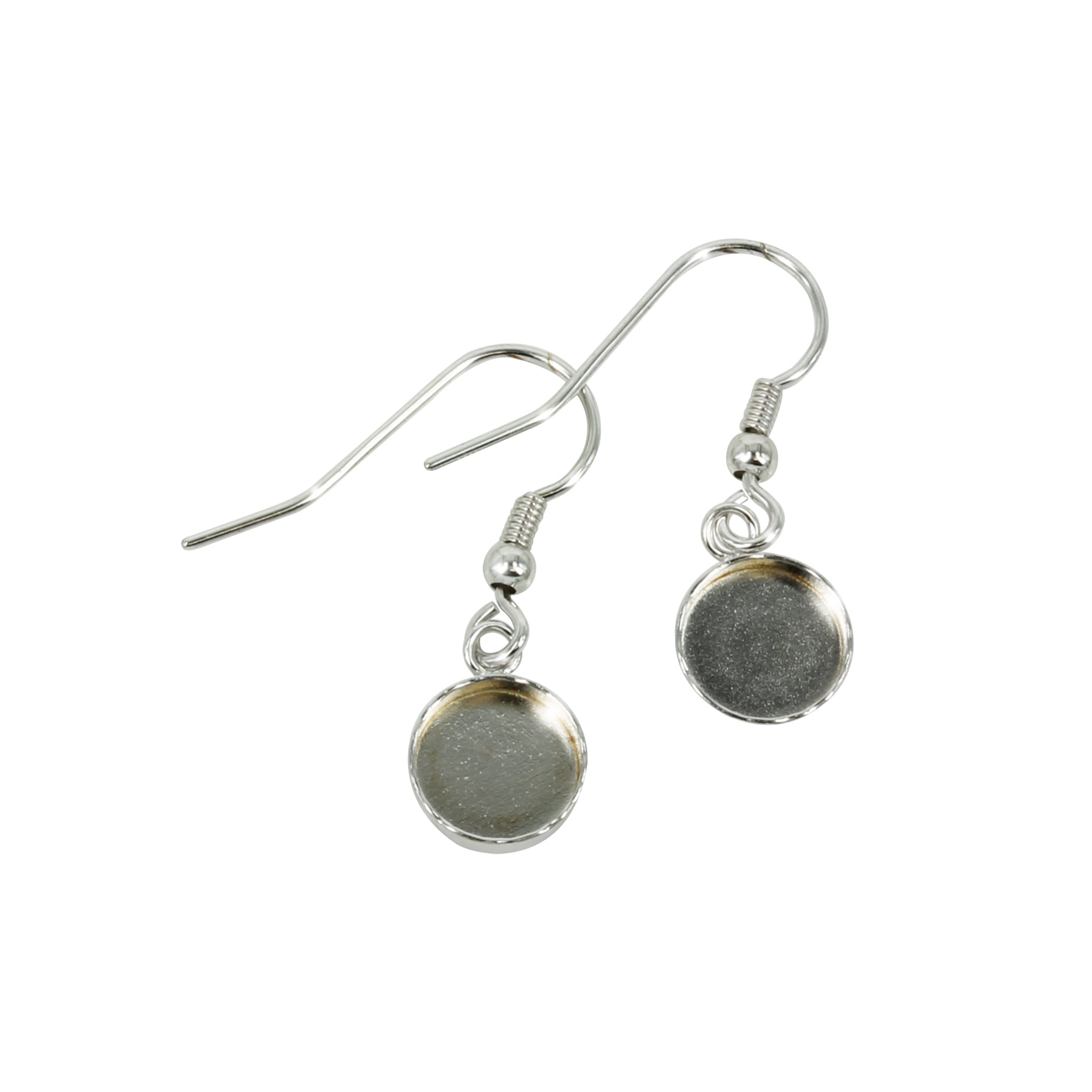 Earwires with Round Bezel Cup in Sterling Silver - Various sizes