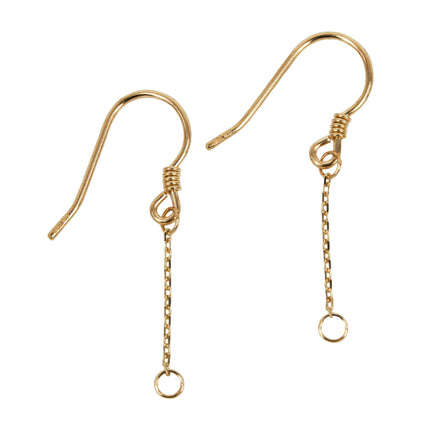 18Kt Gold Earwire with Loop and Chain Dangle