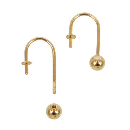 18Kt Gold Earwire with Cup & Peg Mounting with Screw-on Ball Lock