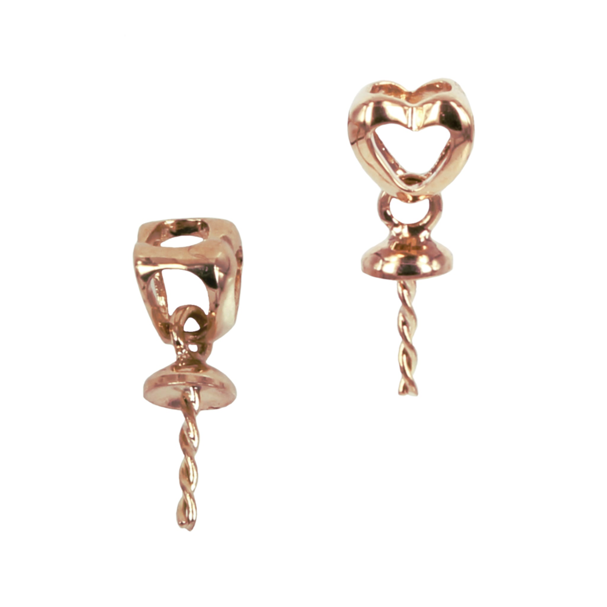18Kt Gold Heart Styled Bail with Cup & Peg Pearl Mounting 11.5x3.5mm