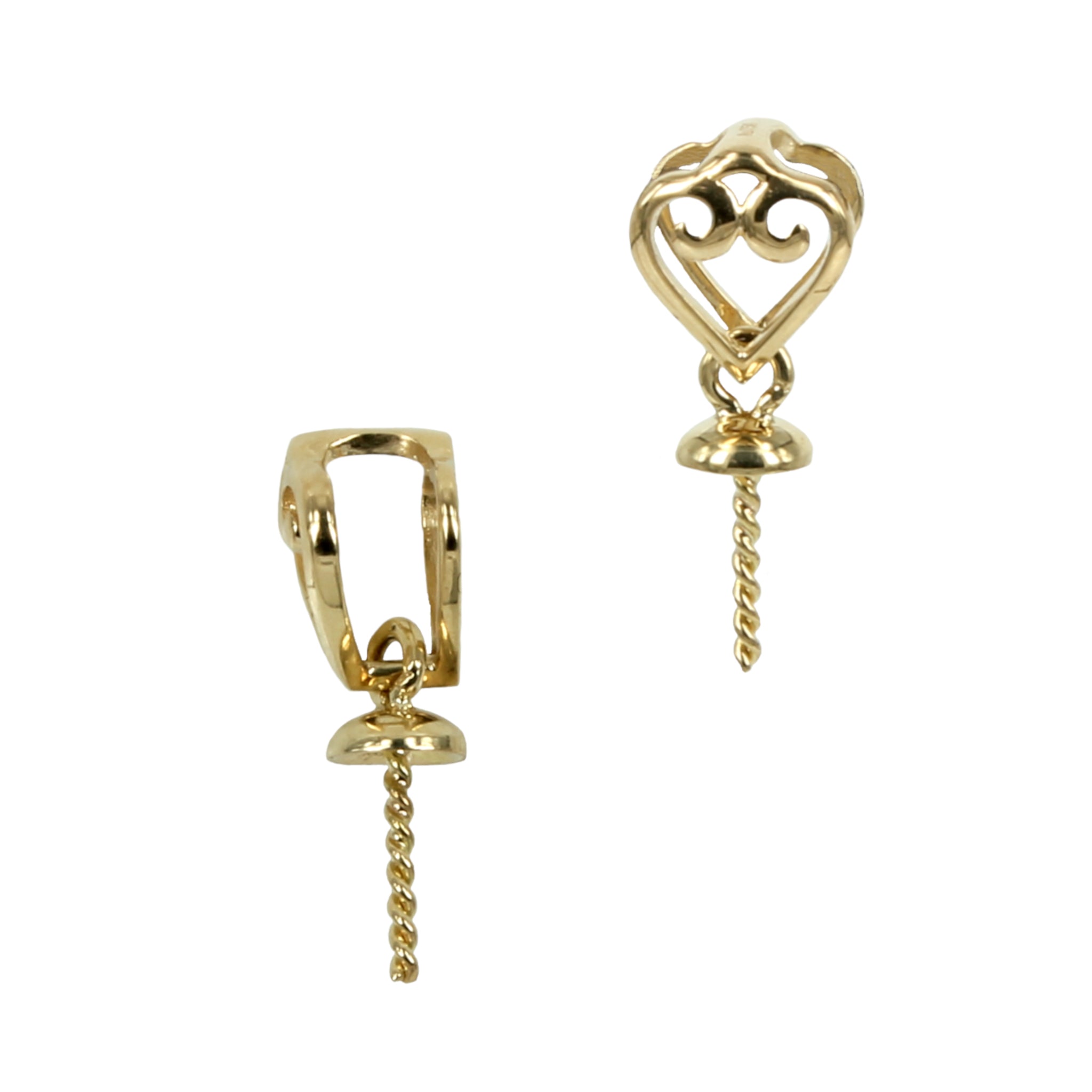 18Kt Gold Stylized Heart Bail with Cup & Peg Pearl Mounting 13.3x3.5mm