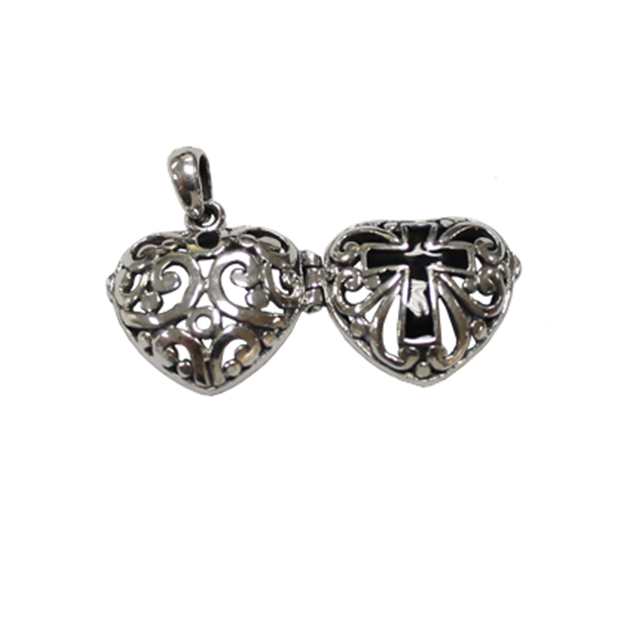 Heart and Cross Locket Charm in Sterling Silver 21.4x18.1x7.9mm