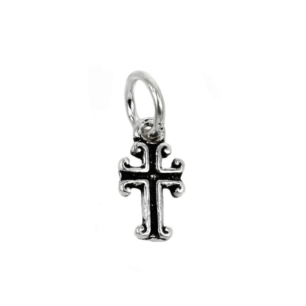 Cross Charm with Ring in Sterling Silver 15x6mm